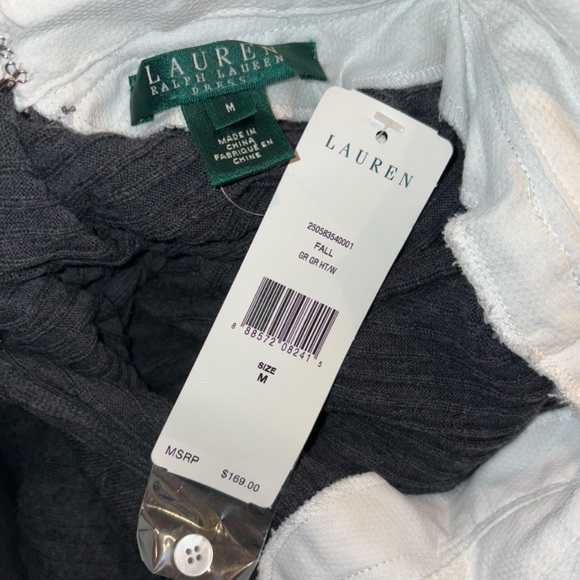 Lauren Ralph Lauren Size Medium Dark Gray Cable Knit Collared Sweater Dress - Picture 7 of 8